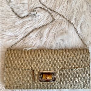 NEW Wicker Clutch w/ Silver Chain Strap